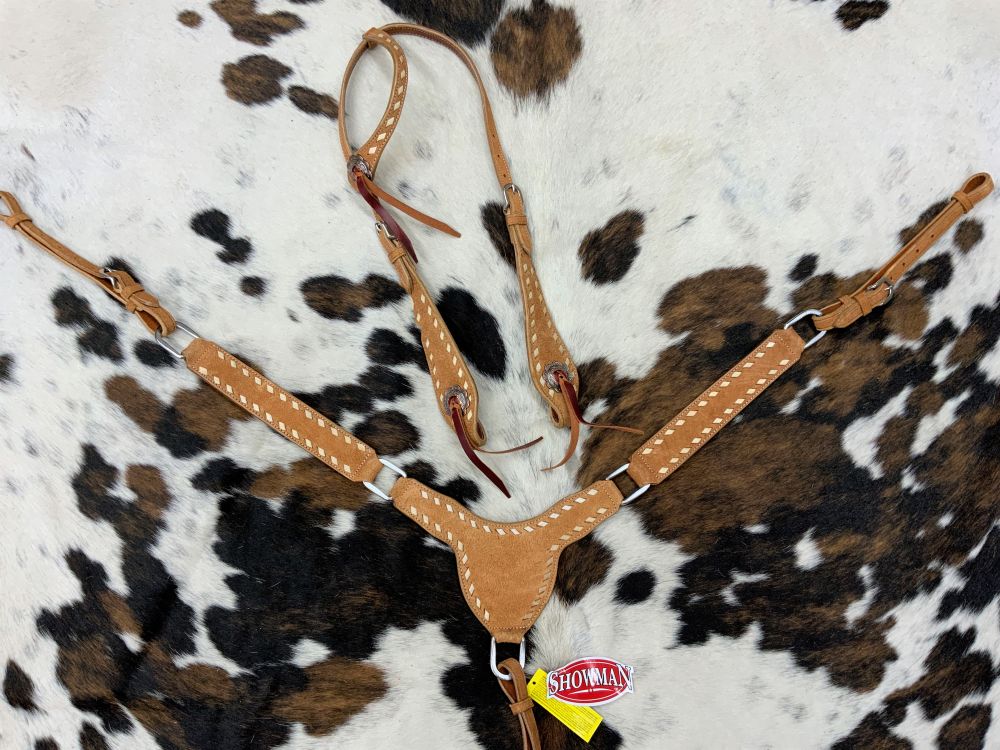 Tack Set - Roughout Buckstitch One Ear Headstall and Breast Collar Set w/ Reins