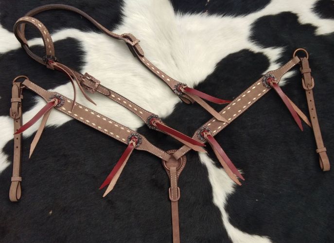 Tack Set - Single Ear Headstall and Breastcollar set with Natural Buckstitch trim w/ Reins