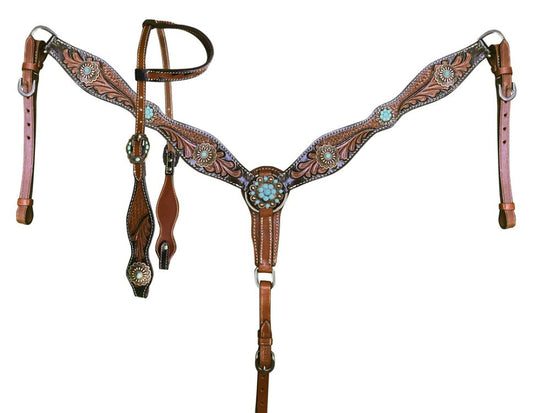Tack Set - Tooled Leather with Turquoise Conchos
