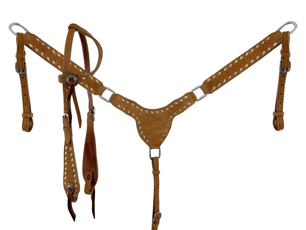 Tack Set - Roughout Buckstitch One Ear Headstall and Breast Collar Set w/ Reins