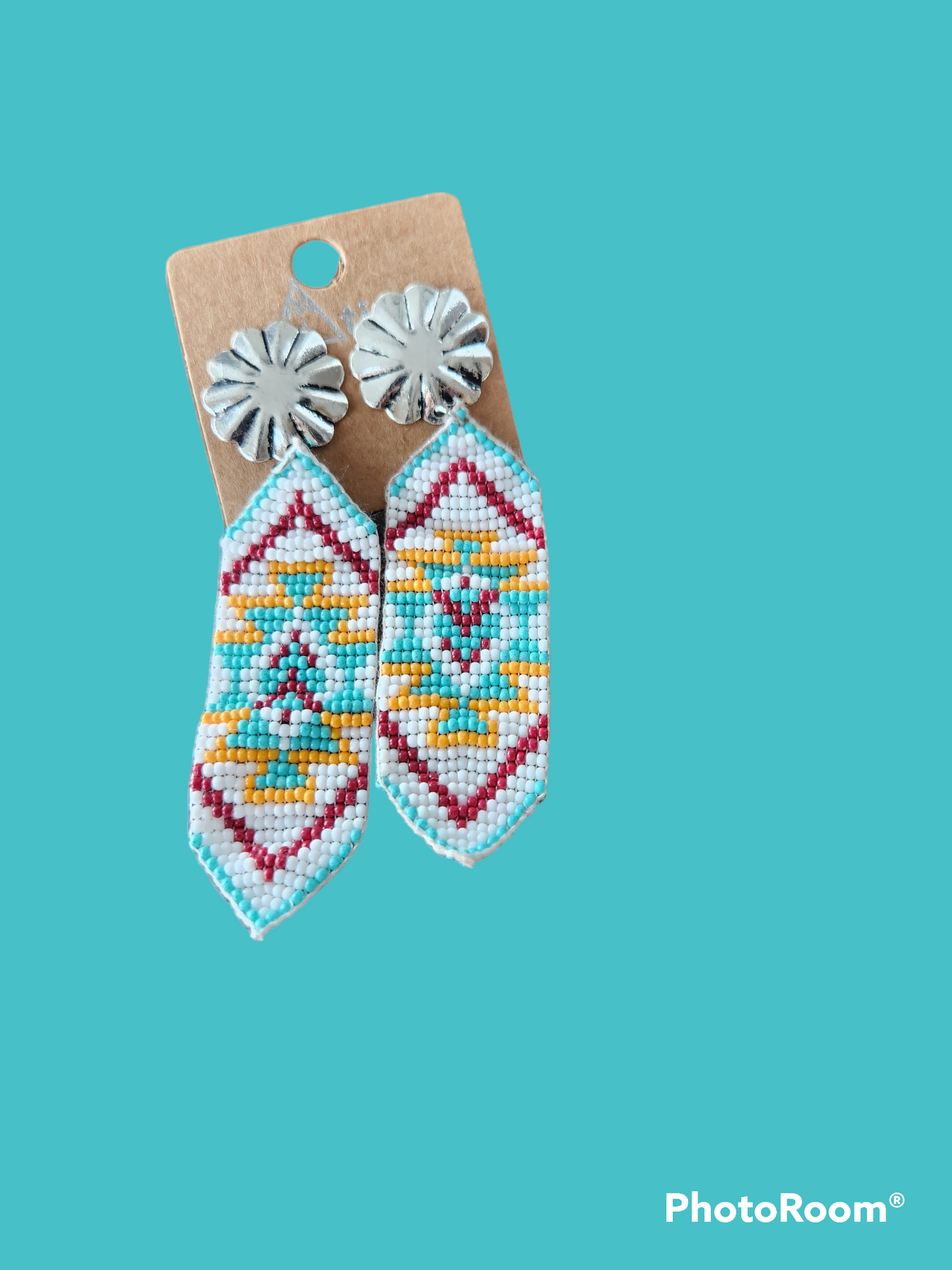 Silvertone Concho and Seed Bead Santa Fe Banner Earrings
