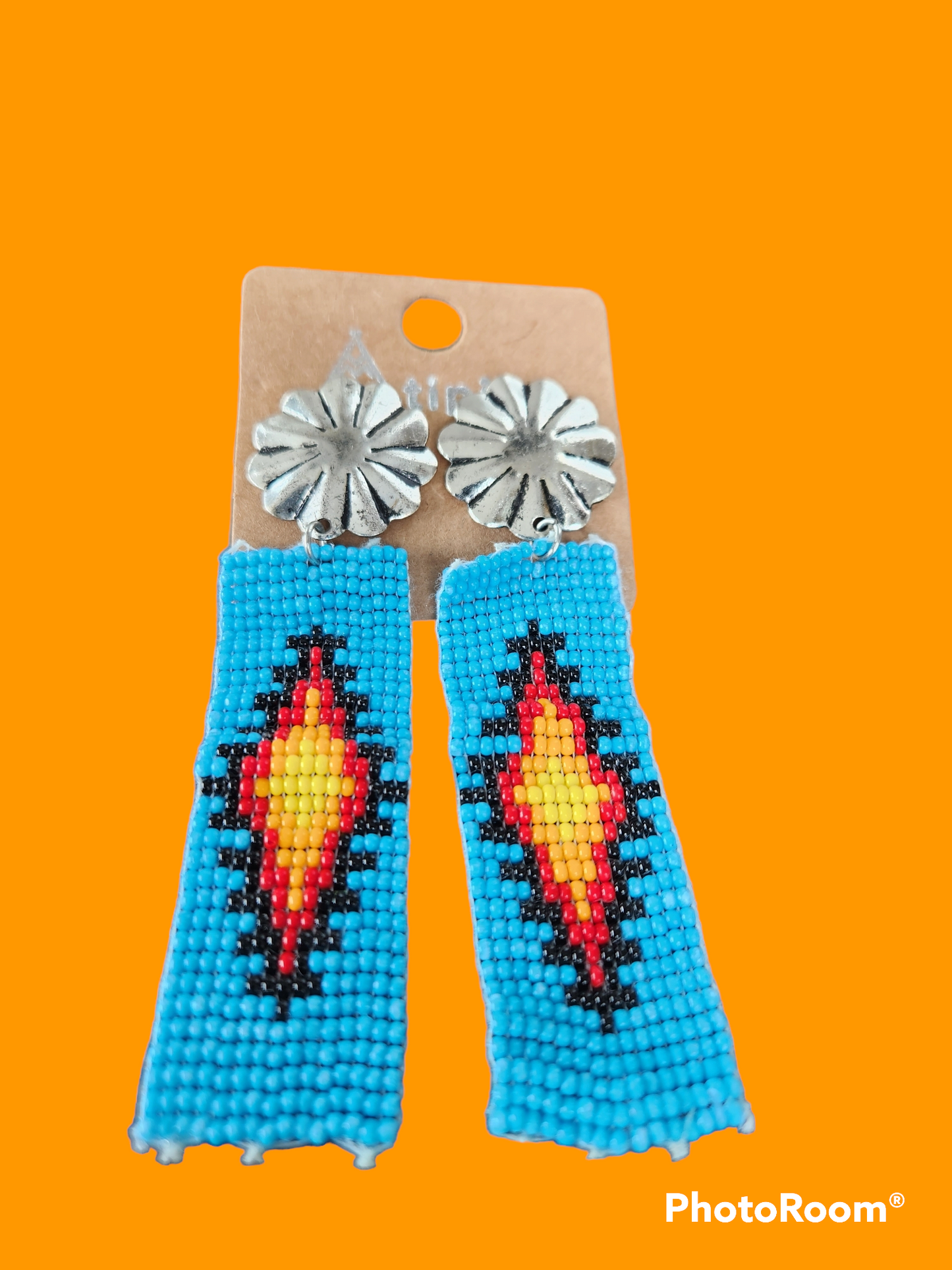 Silvertone Concho and Mojave Sun Seed Bead Banner Earrings