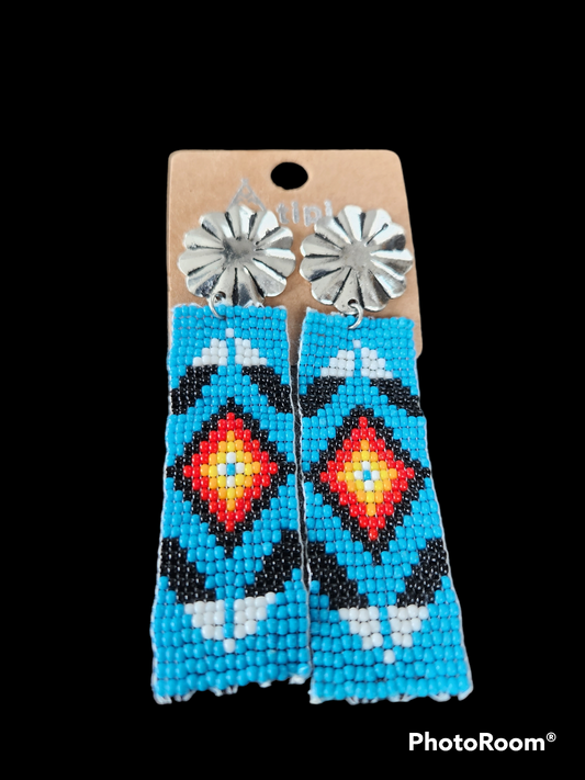 Silvertone Concho and Desert Jewel Seed Bead Banner Earrings