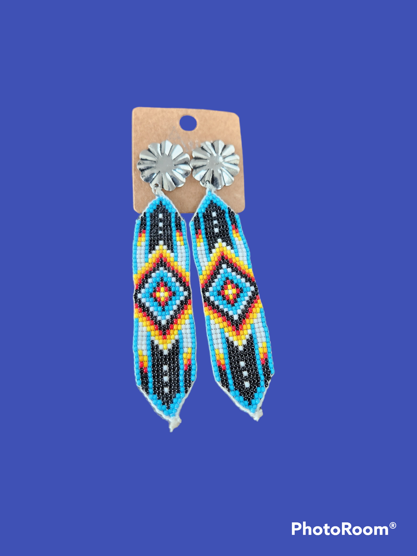 Silvertone Concho and Phoenix Seed Bead Earrings