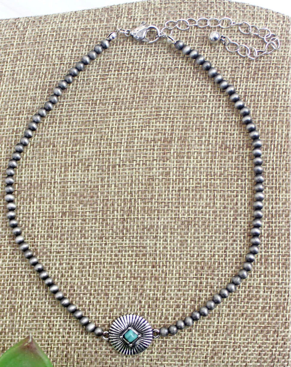 Turquoise Abilene Silver Petite Pearl Choker