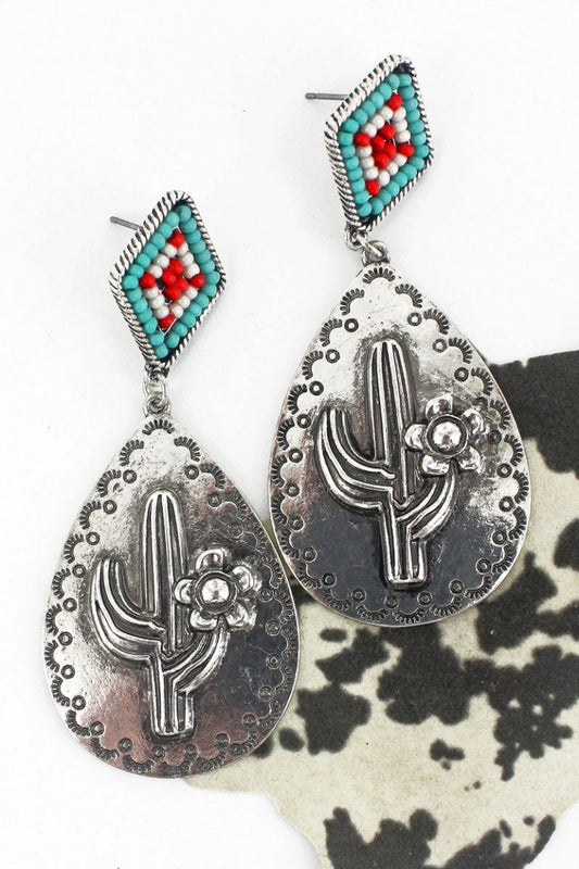 Turquoise Multi Silvertone Cactus Creek Earrings